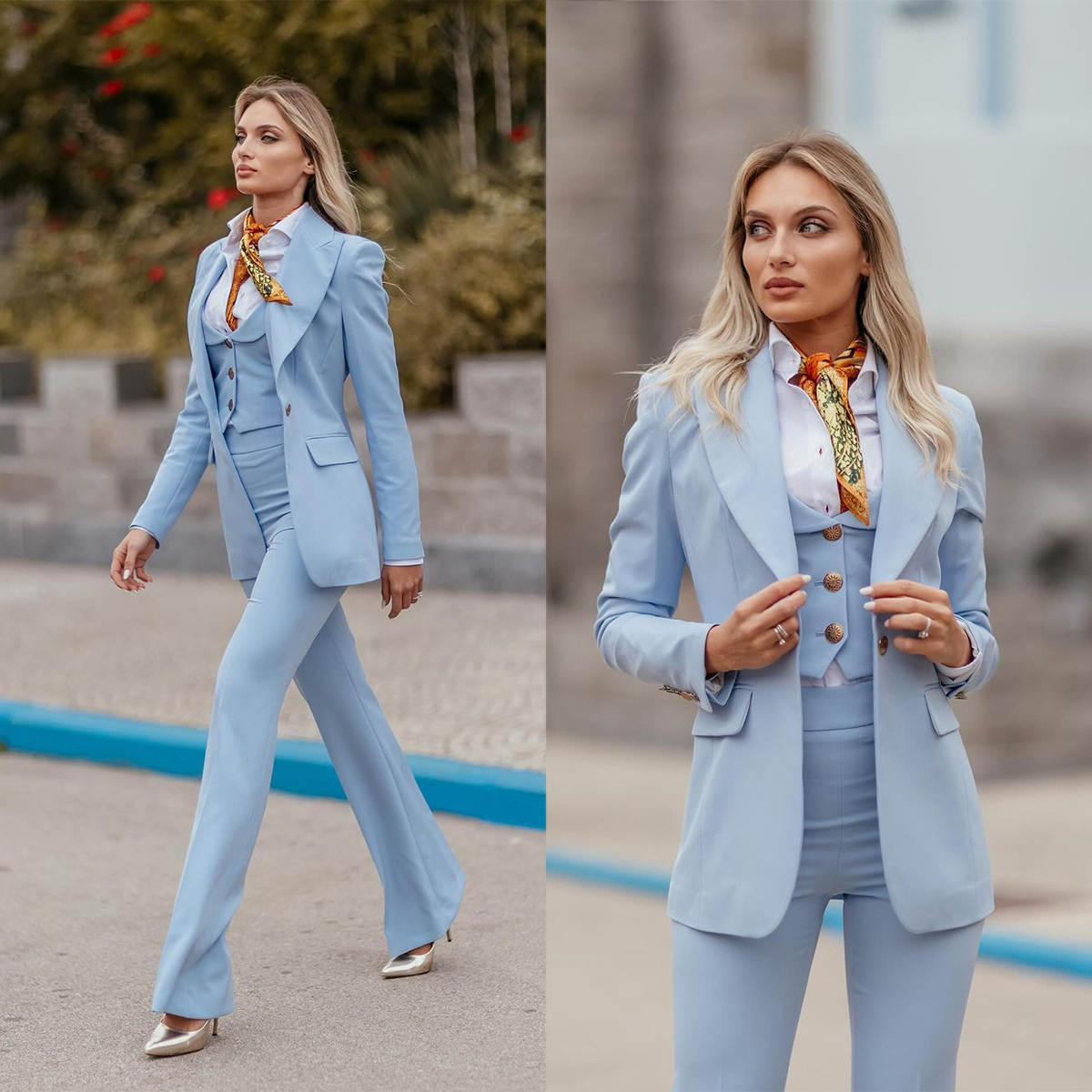 Women Formal Wear Tailor - Damskie garnitury wizytowe błękitne z ostrymi