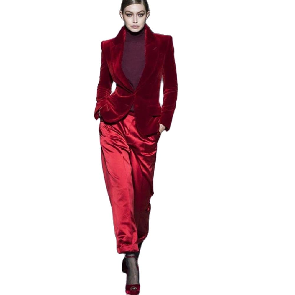 Women'S Formal Wear Tuxedo - Spodnie damskie garnitury wino czerwone aksamitne
