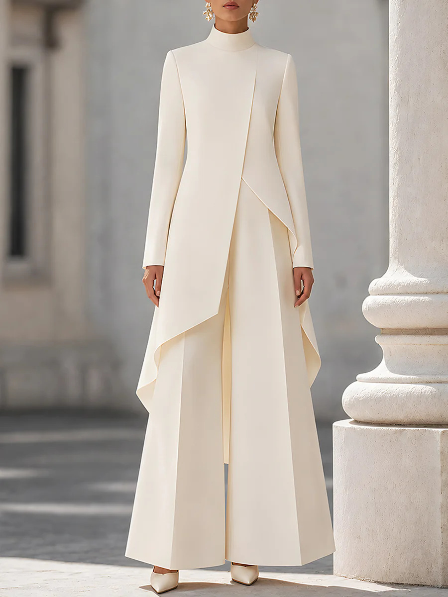 Women Formal Wear Set - Damski dwuczęściowy zestaw: bluzka z wysokim