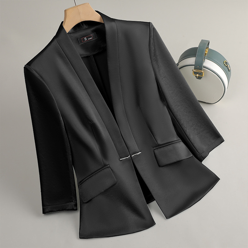 Women Formal Wear With Black Blazer - Profesjonalna damska czarno-biało-niebieska marynarka Nowa wiosenno-letnia