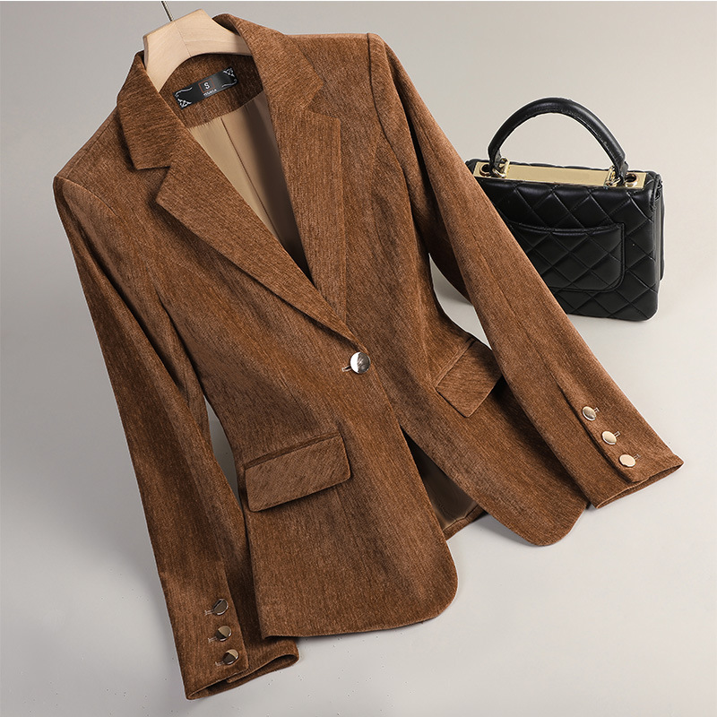 Żółta Złota Aksamitna Marynark – Women'S Office Formal Wear For Ladies recenzja i cena